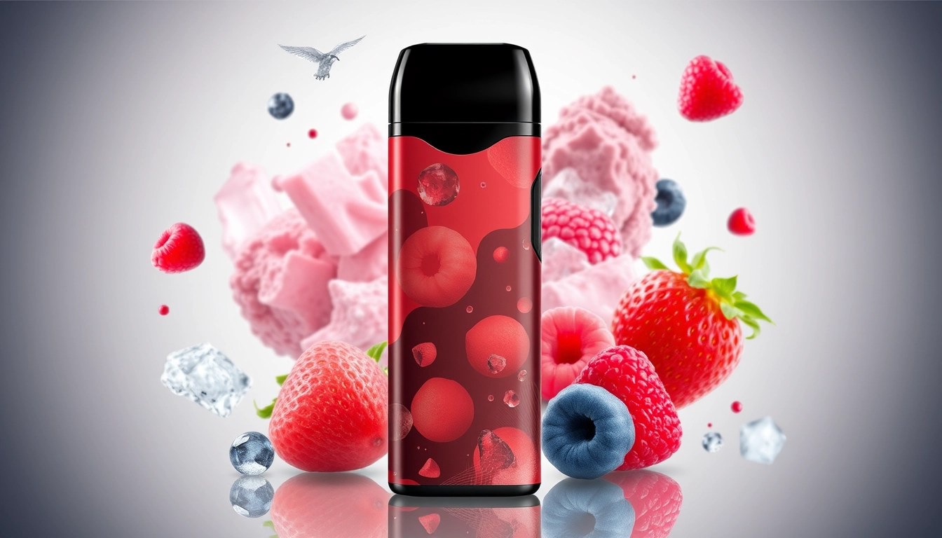 Image of the Big Bar 6000 vaping device showcasing its sleek design and available flavors such as watermelon ice and strawberry raspberry.